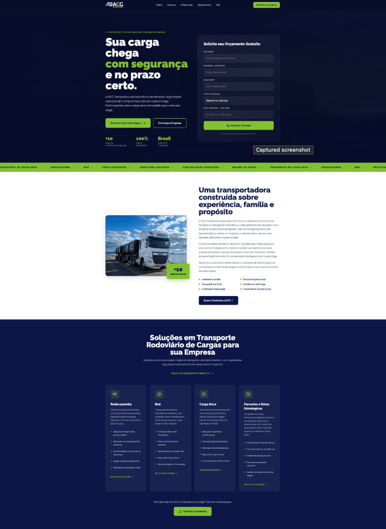 Landing page ACG Transportes